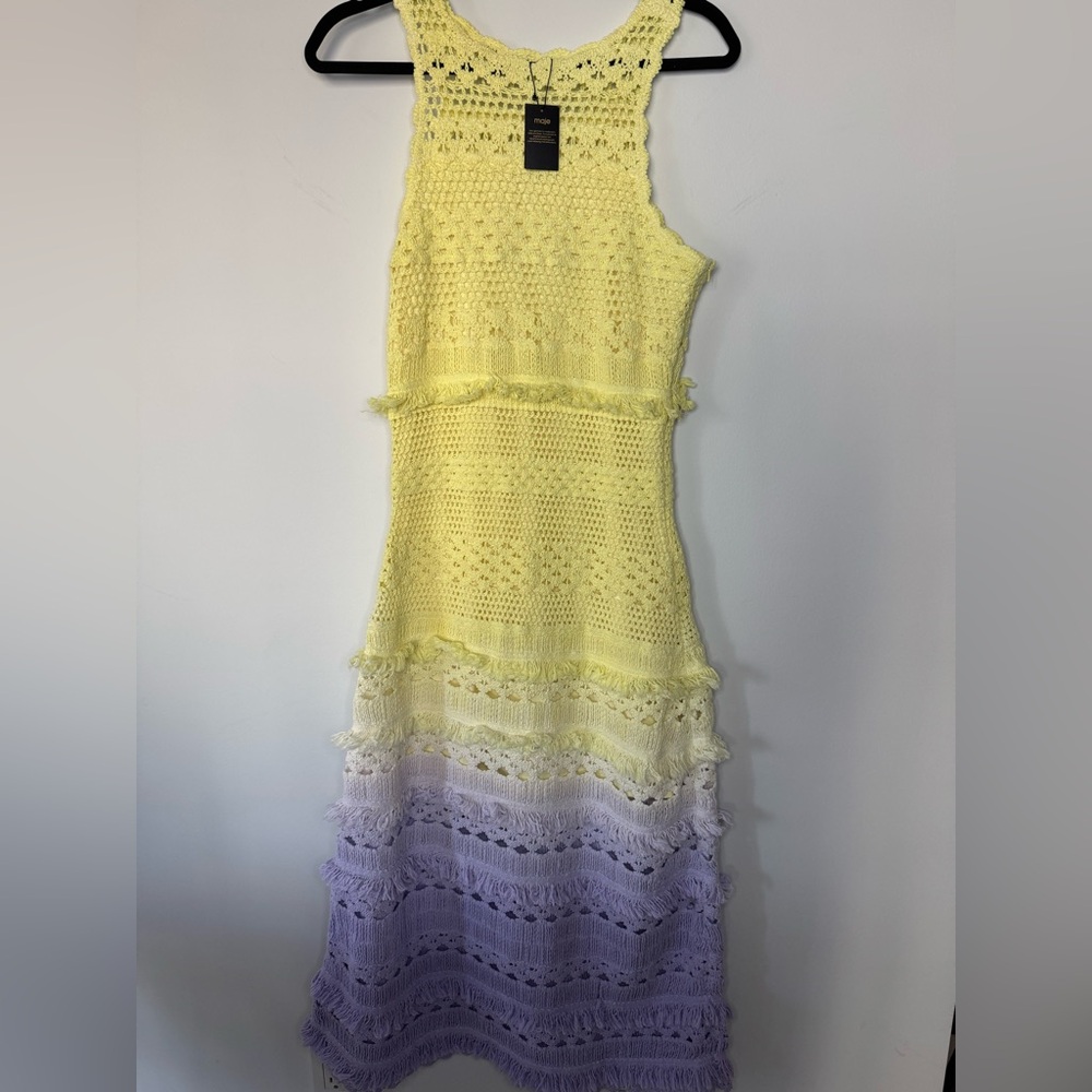 Maje Tiered Maxi Sundress in Purple and Yellow